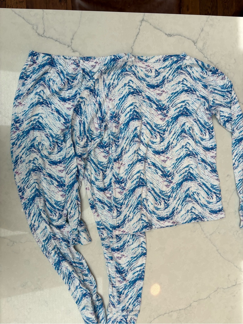 Blue and White Wave Print Long Sleeve base layer set